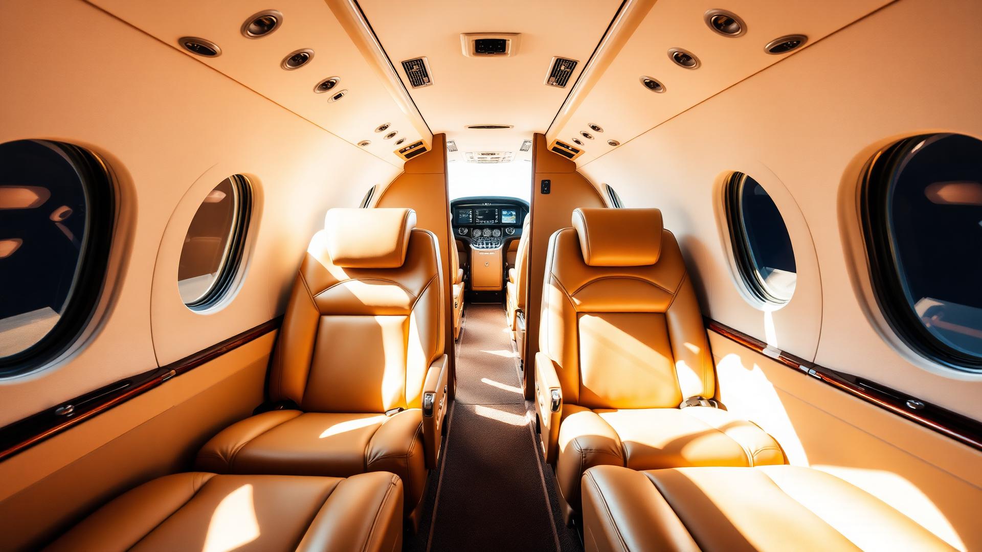 Aircraft cabin with new leather seats and carpet